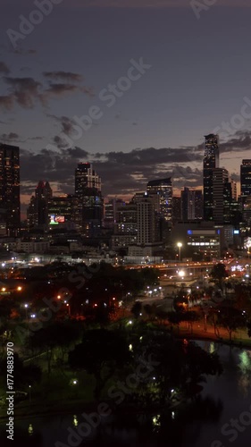 Wallpaper Mural sunset sky flight over bangkok city downtown famous park lake aerial panorama 4k vertical timelapse thailand   Torontodigital.ca