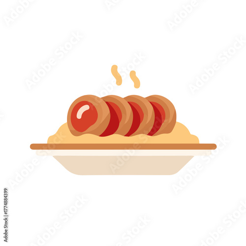 2D minimalist flat vector of a Bangers And Mash, contemporary clean design isolated on white.