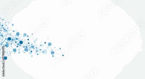 Abstract blue molecule structure on a white background suggests interconnectedness, innovation, and scientific concepts for presentations or website designs.