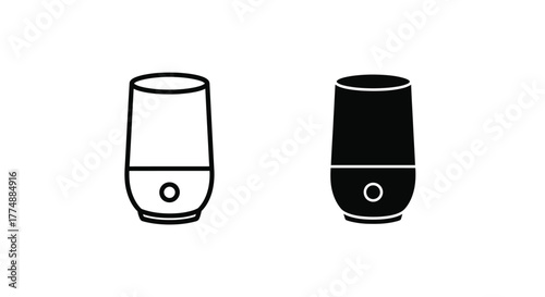 Smart Speaker Voice Assistant Icon Set: Outline and Solid Glyph Style Vector