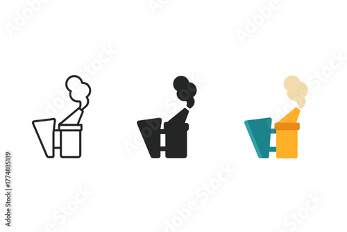 Beekeeping Smoker Icons. Minimalist smoker tool icon: three identical beekeeping smokers in a row, first in line style with thin