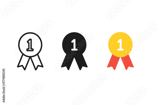 Minimalist Badge Trio. Minimalist ranking badge icon: three identical ranking badges with emblems in a row, first in line style