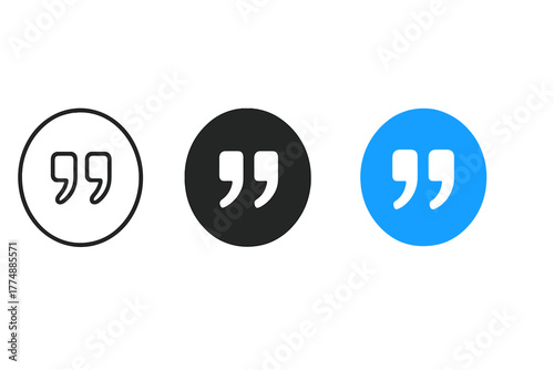 Minimalistic Quote Icons. Linear minimalistic quote icon: quotation marks inside a circle outline, uniform line thickness, no fill