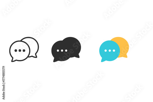 Chat Dialogue Icons. Minimalist chat dialogue icon: three identical paired bubbles representing a conversation in a row, first in