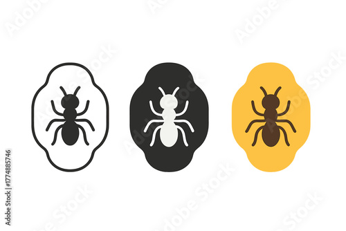 Queen Chamber Trio. Minimalist queen chamber icon: three identical queen ant chambers in a row, first in line style with thin