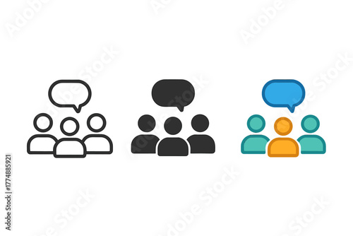 Minimalist Breakout Icons. Minimalist breakout room icon: three identical small group discussion icons in a row, first in line