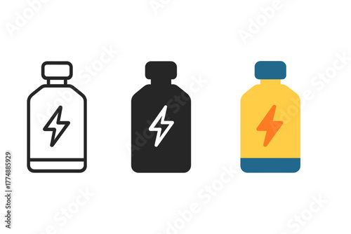 Energy Gel Icons. Minimalist energy gel icon: three identical energy gel packs in a row, first in line style with thin outline,