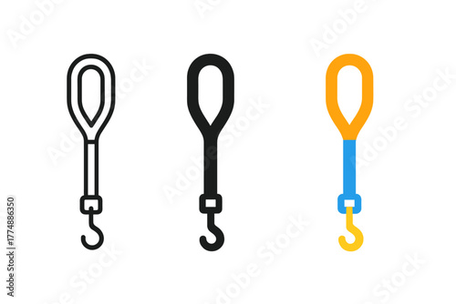 Minimalist Dog Leashes. Minimalist leash type icon: three identical dog leashes in a row, first in line style with thin outline,