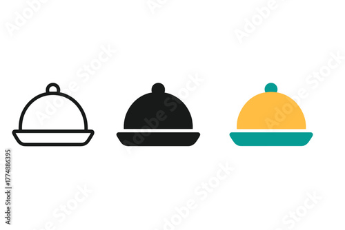 Feeding Tray Icons. Minimalist feeding tray icon: three identical feeding trays in a row, first in line style with thin outline,