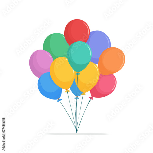 Flat 2D minimalist illustration of a Birthday Balloons, modern vector design with white background.