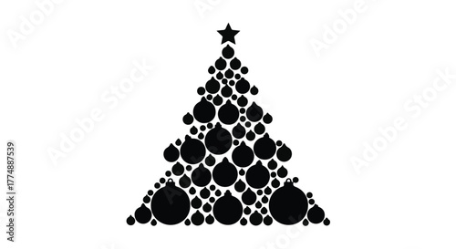 Abstract Christmas tree silhouette formed by festive baubles and a star topper