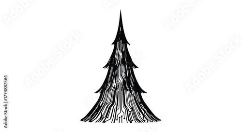 Whimsical hand-drawn evergreen tree with a textured, organic feel.