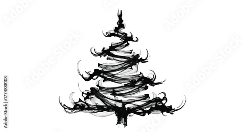 Abstract ink brushstroke Christmas tree with artistic elegance