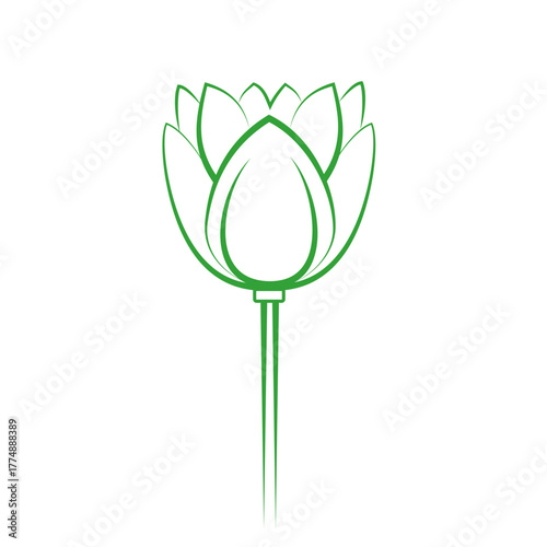 Minimalist green tulip flower icon, elegant petals on stem, clean and modern, perfect for branding, eco design, and digital projects
