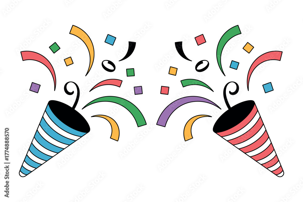 Obraz premium Two party poppers explode with confetti and streamers in celebration of an event.