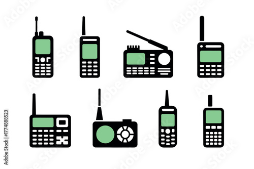 A collection of various vintage and modern radio devices are displayed.