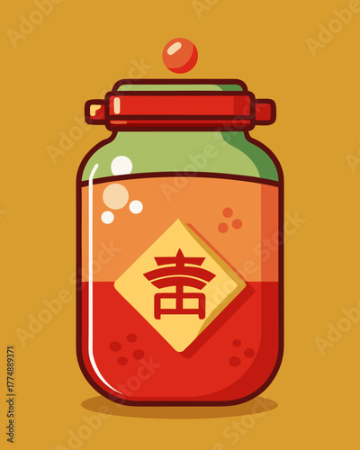 Chinese rice wine jar image. Cartoon vector illustration