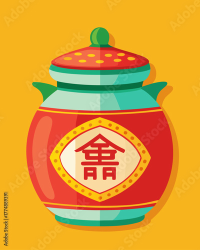 Chinese rice wine jar. Cartoon vector illustration