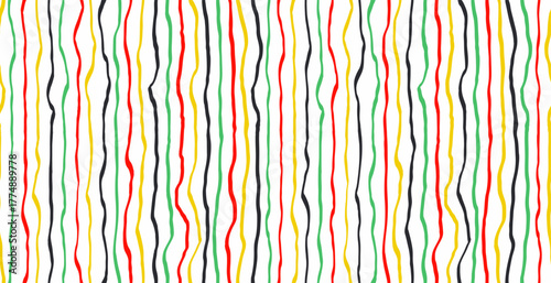 Vertical colored wavy stripes seamless pattern. Hand drawn doodle lines background, cute kids wallpaper or wrapping paper design. Baby pattern vector with uneven wavy vertical stripes, simple texture.