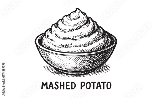Vintage Hand-Drawn Mashed Potato Illustration | Engraved Food Drawing