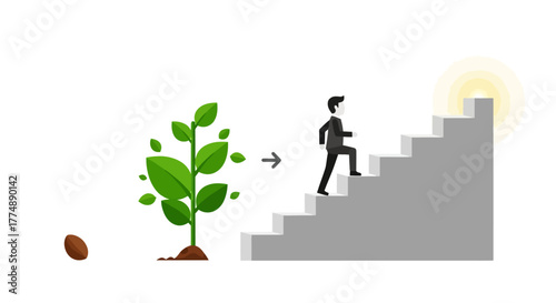Visual metaphor showcasing growth from seed to success, depicting business development and career advancement, suitable for marketing materials and presentations