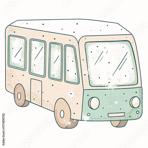 Cartoon bus illustration with a vintage design in pastel colors  