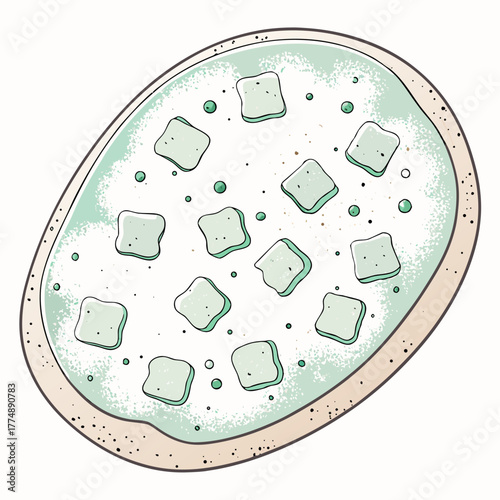 Mint-flavored cookie with white icing and green decorations  