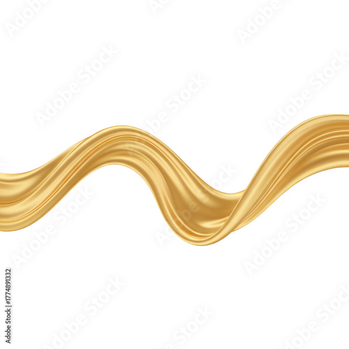 Flowing Luxury Gold Silk Ribbon Wave with Metallic Shine on Transparent Background
