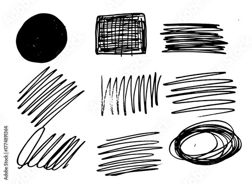set of black and white hand crafted scribbles,wavy abstract lines  for  design elements, isolated on white background, vector illustration.