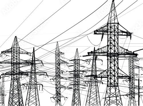 electric towers large group on white