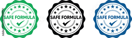 Safe Formula Certified Stamp Set | Green, Black, and Blue Label with Checkmark for Product Guarantee and Quality Assurance | Safe Formula label | Certified stamp | Certified Stamp 