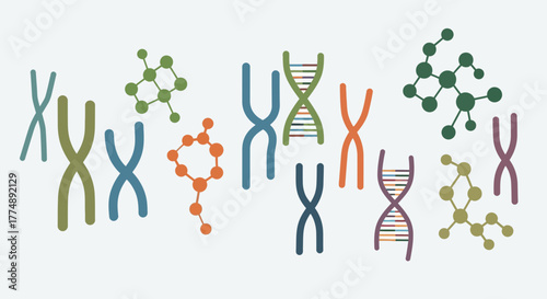 Chromosomes and molecular structures representing genetics and science.