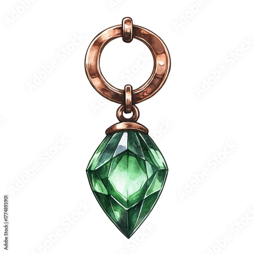 Emerald Septum Ring, watercolor illustration vector, isolated on a white background.