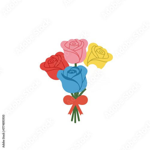 Rose Bouquet Vector Illustration | Three Colorful Roses Design, ideal for T-shirts, greeting cards, wedding invitations, and romantic posters.