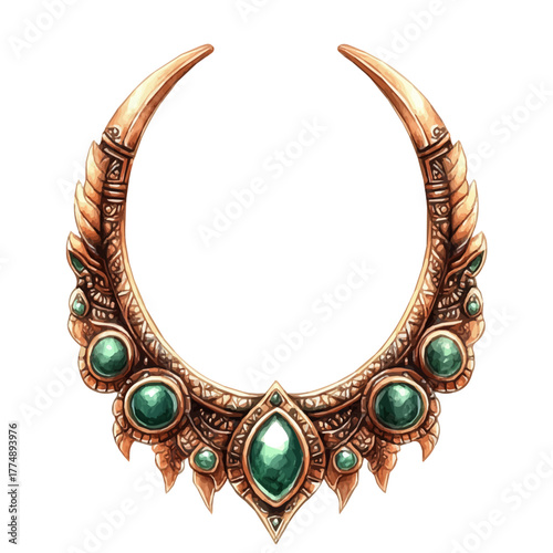 Emerald Septum Ring, watercolor drawing vector, isolated on a white background.
