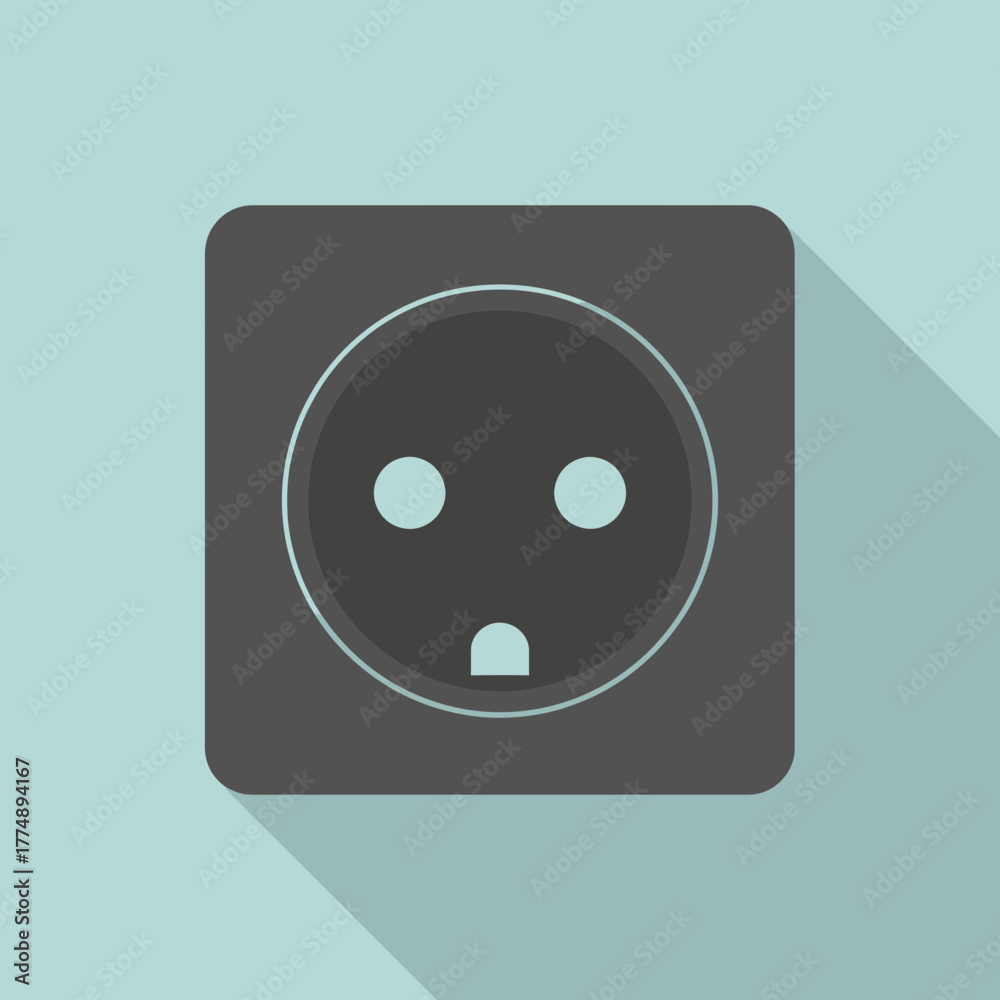 Fototapeta premium Electrical outlet icon on a light blue background with shadow.