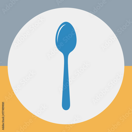 Blue spoon icon on a white circle against colored background.