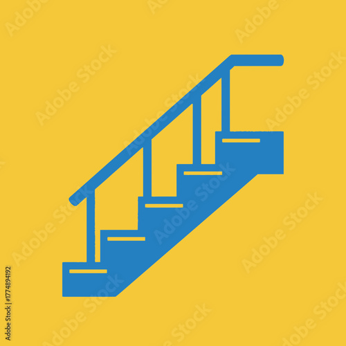 Blue staircase with railing on yellow background