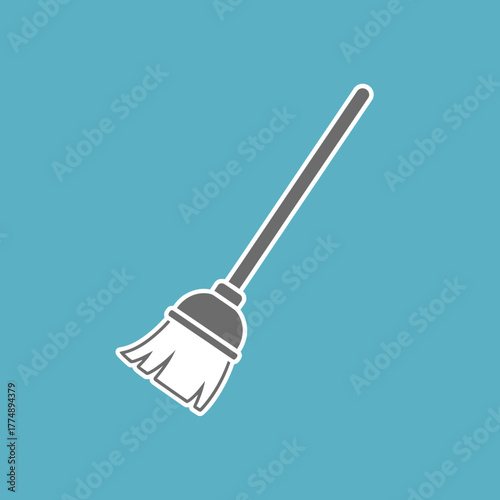 A broom with a long handle on a blue background.