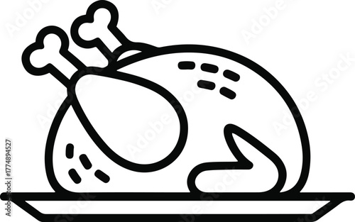 Roasted Chicken Icon on Plate — Food and Meal Symbol for Restaurant or Thanksgiving Design