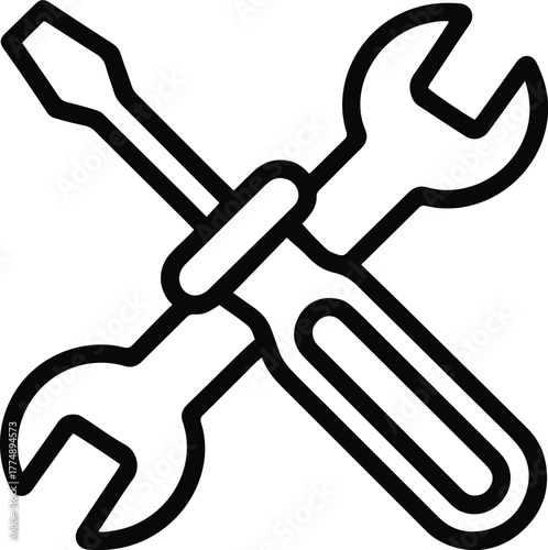 Tools Icon — Wrench and Screwdriver Crossed Symbol for Repair, Maintenance, or Engineering