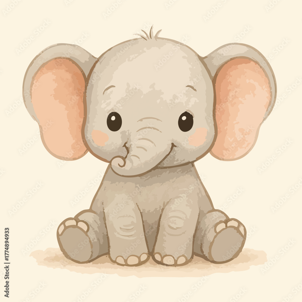Fototapeta premium Baby Elephant Cute Graphic Character Sweet Calf Background Child Children Background Vector Print Illustration