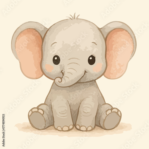 Baby Elephant Cute Graphic Character Sweet Calf Background Child Children Background Vector Print Illustration