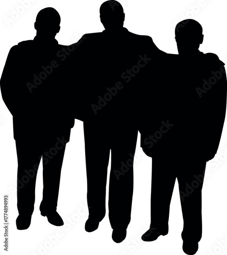 three men standing body silhouette vector