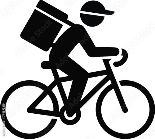 Delivery person riding bicycle with package silhouette
