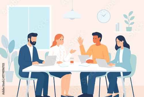 Business team brainstorming around a table