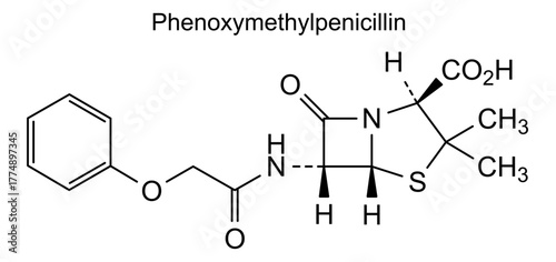 Phenoxymethylpenicillin, chemical structure of phenoxymethylpenicillin, drug substance