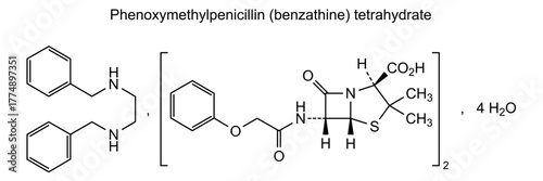 Phenoxymethylpenicillin (benzathine) tetrahydrate, chemical structure of phenoxymethylpenicillin (benzathine) tetrahydrate, drug substance