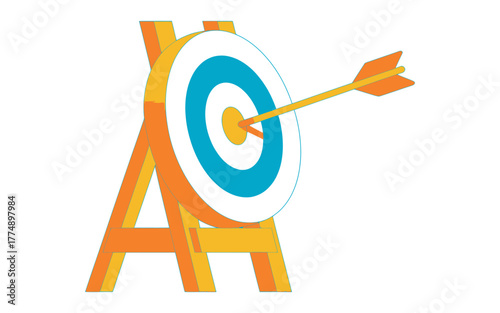 An orange arrow accurately hits the bullseye of a blue and white circular target.