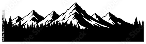 Panoramic snow‑capped mountain range silhouette – clean vector landscape border